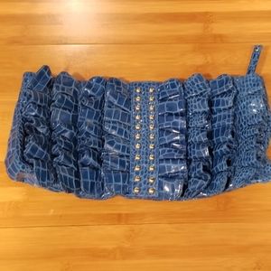 Royal blue snake skin print clutch